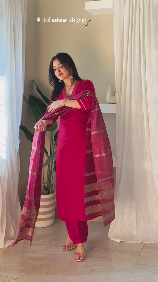Elegant Silk Kurta Salwar Set with Zari Dupatta – 4 Color Options - Image 2