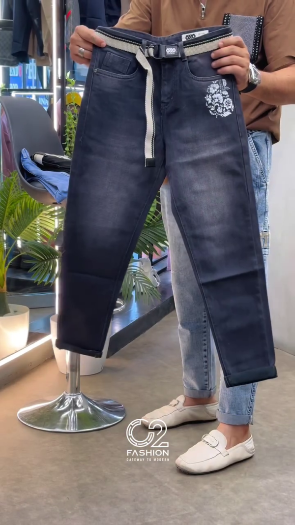 Men's Designer Slim-Fit Denim Jeans with Fun Patchwork – Street Style Statement - Image 4