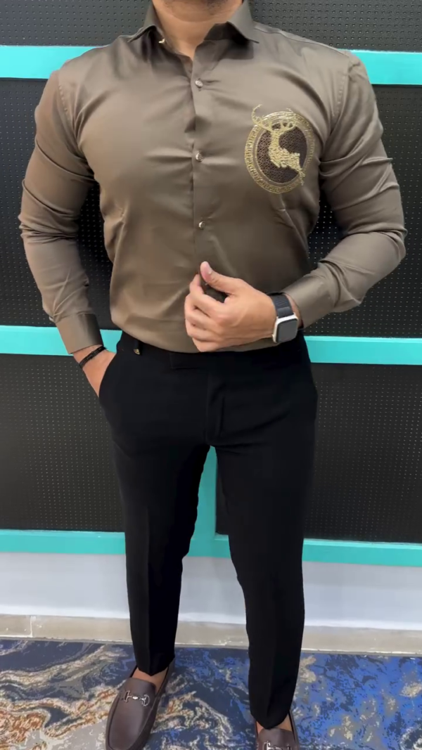 Men’s Premium Fitted Shirt with Royal Deer Crest Embroidery – Classy Party & Office Look | Elegant Style - Image 2