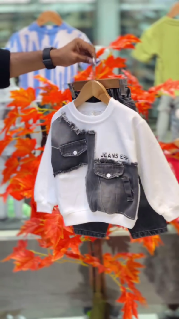 Denim Fusion Kids Co-Ord Set | Urban Black Wash | Full Sleeve Sweatshirt + Jeans - Image 4