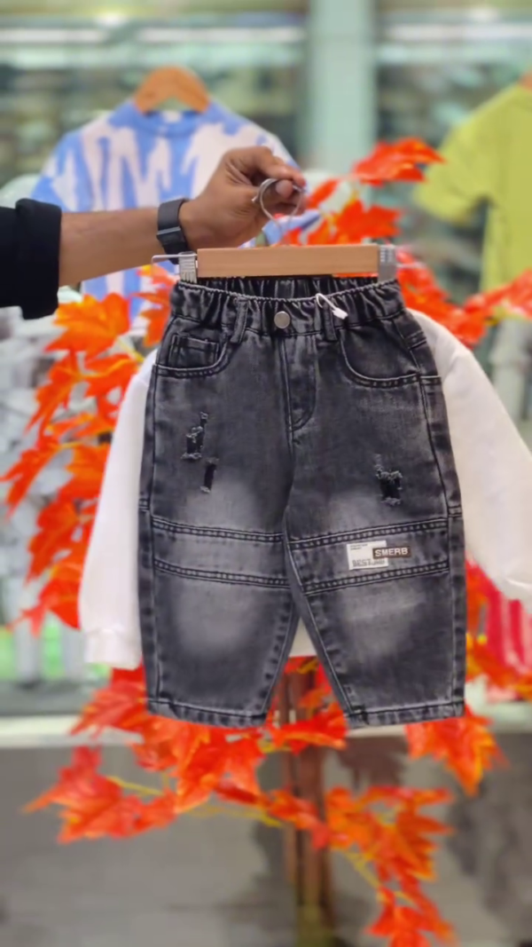 Denim Fusion Kids Co-Ord Set | Urban Black Wash | Full Sleeve Sweatshirt + Jeans - Image 3