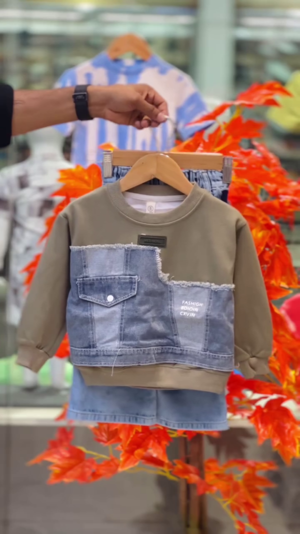 Denim Fusion Kids Co-Ord Set | Urban Black Wash | Full Sleeve Sweatshirt + Jeans - Image 2