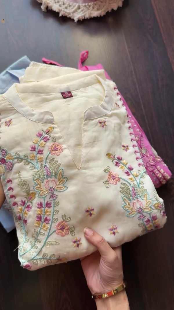 Pastel Embroidered Cotton Kurtas – Soft Everyday Elegance - Image 3