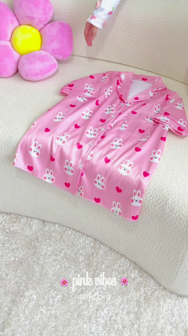 🐰💕 Cute Bunny Print Satin Nightshirt – Pink Dreams Edition 🌙✨ - Image 2