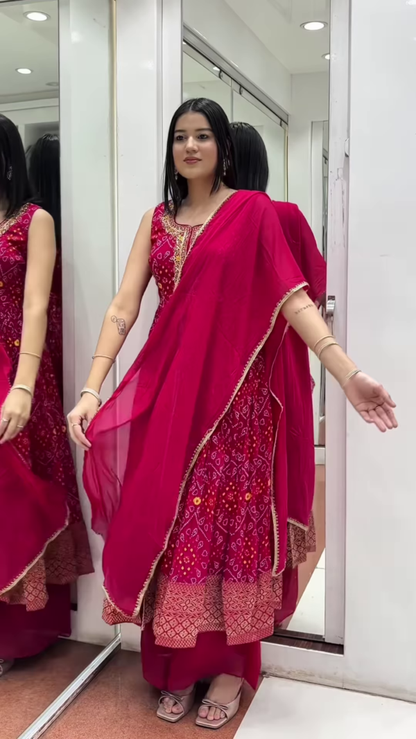 Bandhej Kurta Set – With Heavy Gota Work & Dupatta - Image 5