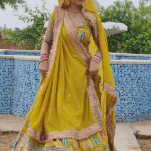 Sunshine Royalty: Traditional Rajasthani Bridal Lehenga in Mustard Yellow
