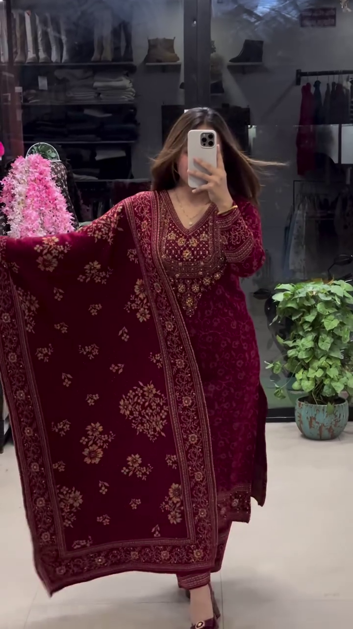 Gorgeous Purple & Red Georgette Embroidery Sequence Salwar Suit – A Perfect Fusion of Elegance and Tradition - Image 2