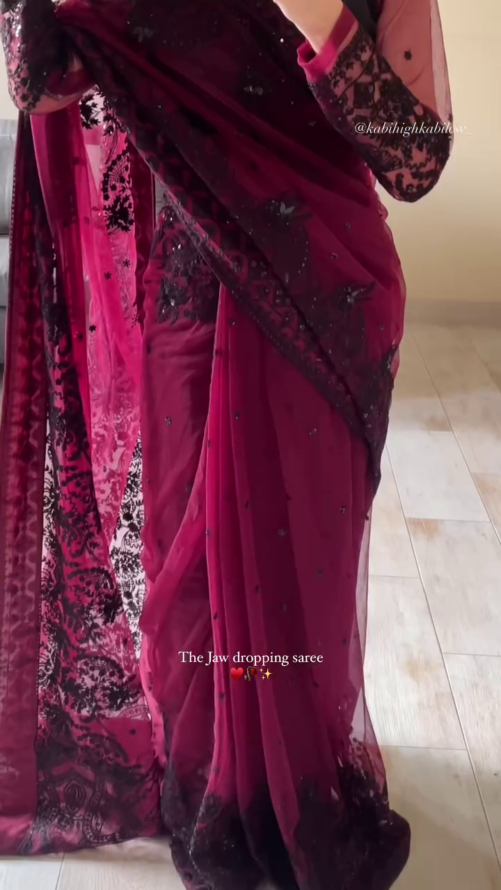 Exquisite Raspberry Wine Floral Patterned Stone Work Saree – A Perfect Blend of Elegance and Glamour