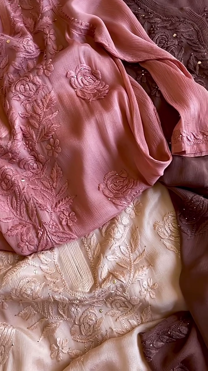 Elegant Pink, Brown, and White Premium Cotton Chikankari Kurta – Traditional Artistry with Modern Comfort - Image 2