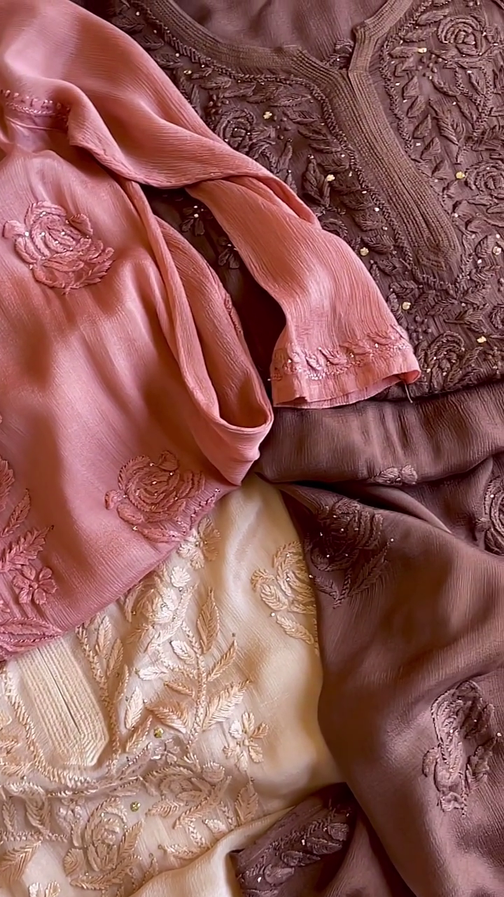 Elegant Pink, Brown, and White Premium Cotton Chikankari Kurta – Traditional Artistry with Modern Comfort - Image 3