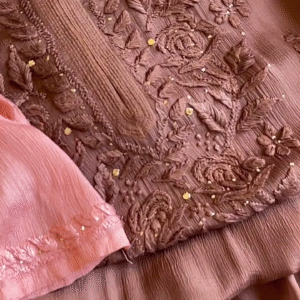 Elegant Pink, Brown, and White Premium Cotton Chikankari Kurta – Traditional Artistry with Modern Comfort