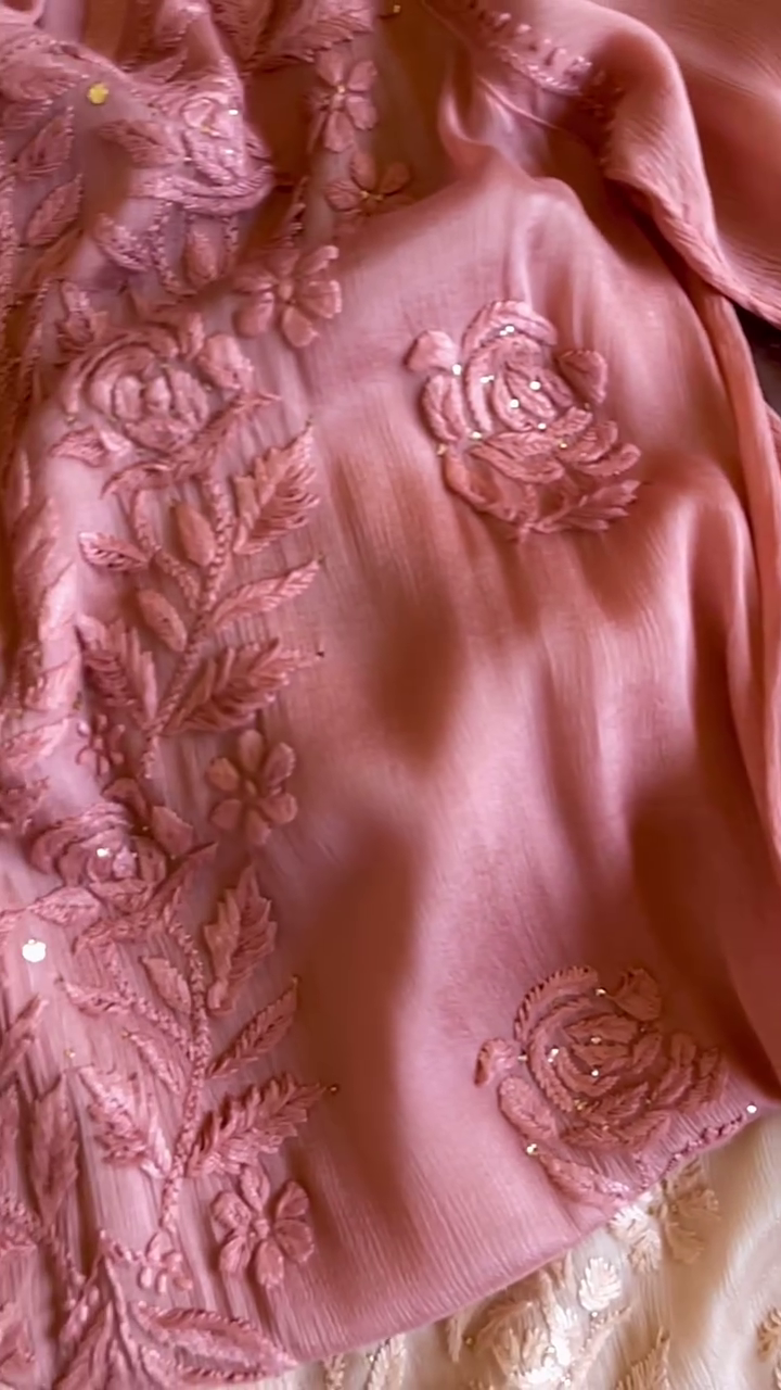 Elegant Pink, Brown, and White Premium Cotton Chikankari Kurta – Traditional Artistry with Modern Comfort - Image 4