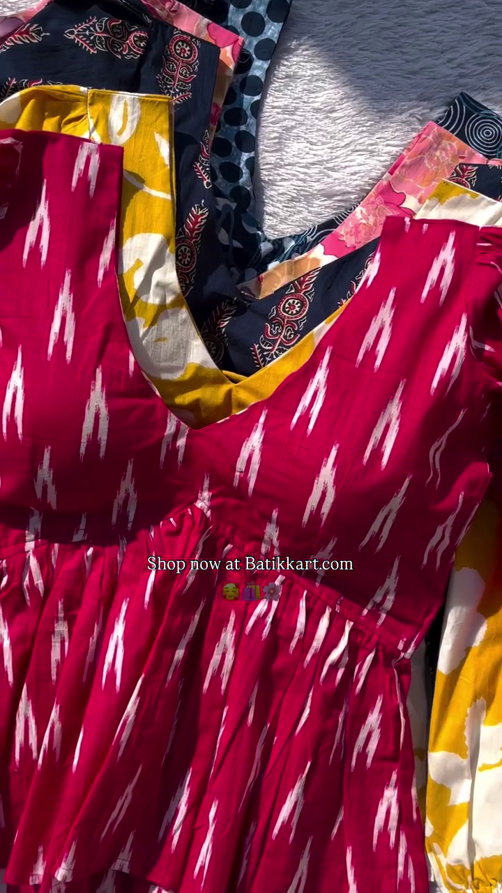 Multicolored Patch Full Puffy Sleeves Removable Cup Cotton Top – A Stylish and Versatile Wardrobe Essential - Image 3