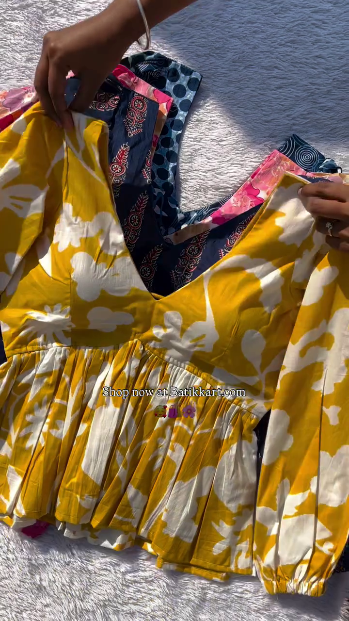 Multicolored Patch Full Puffy Sleeves Removable Cup Cotton Top – A Stylish and Versatile Wardrobe Essential - Image 2