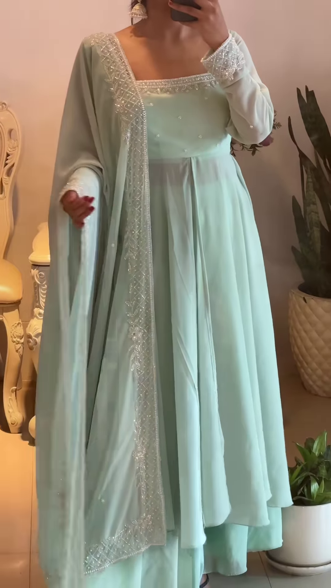 Beautiful Sky Blue Color Real Mirror Work Anarkali Suit – A Stunning Blend of Elegance and Tradition - Image 4