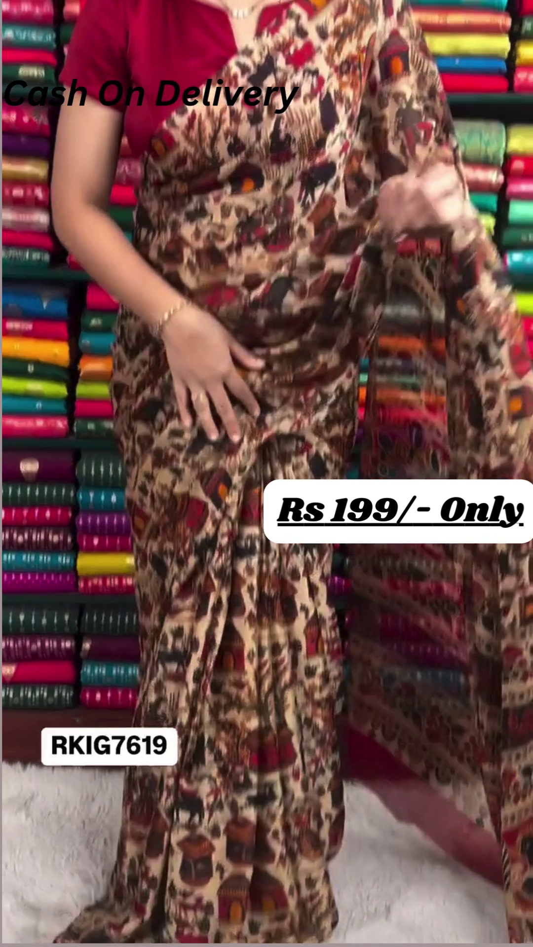 Elegant Chiffon Crepe Kalamkari Print Wheat, Black, and Maroon Red Saree – A Perfect Blend of Tradition and Style - Image 2