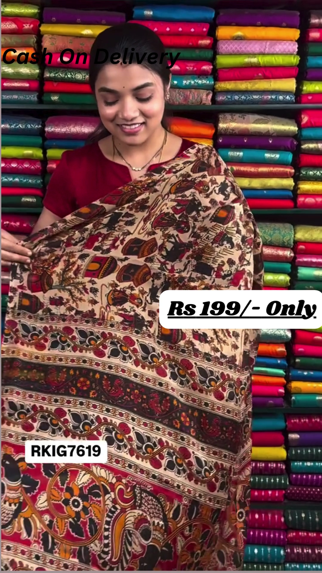 Elegant Chiffon Crepe Kalamkari Print Wheat, Black, and Maroon Red Saree – A Perfect Blend of Tradition and Style - Image 3