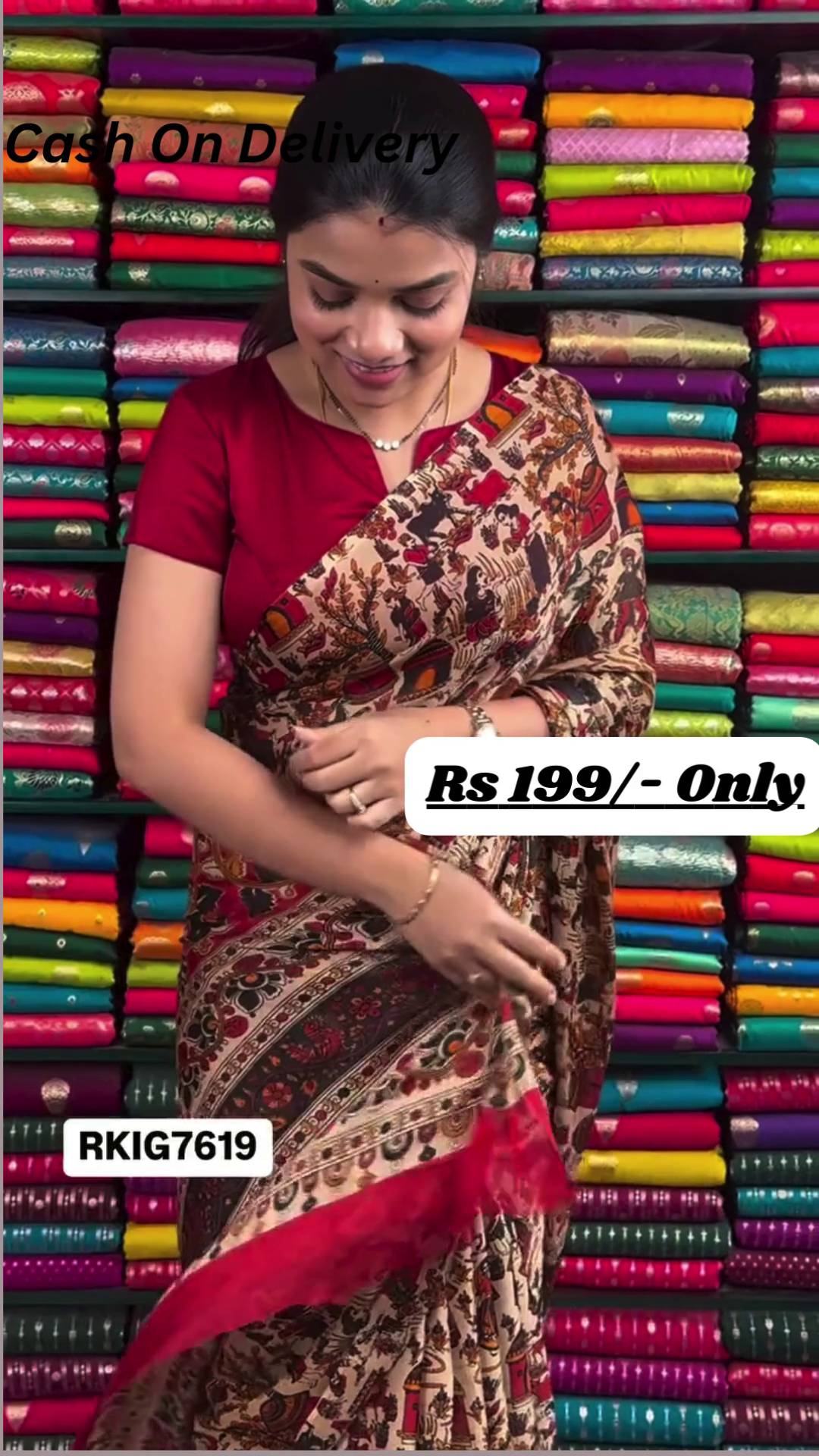 Elegant Chiffon Crepe Kalamkari Print Wheat, Black, and Maroon Red Saree – A Perfect Blend of Tradition and Style - Image 4