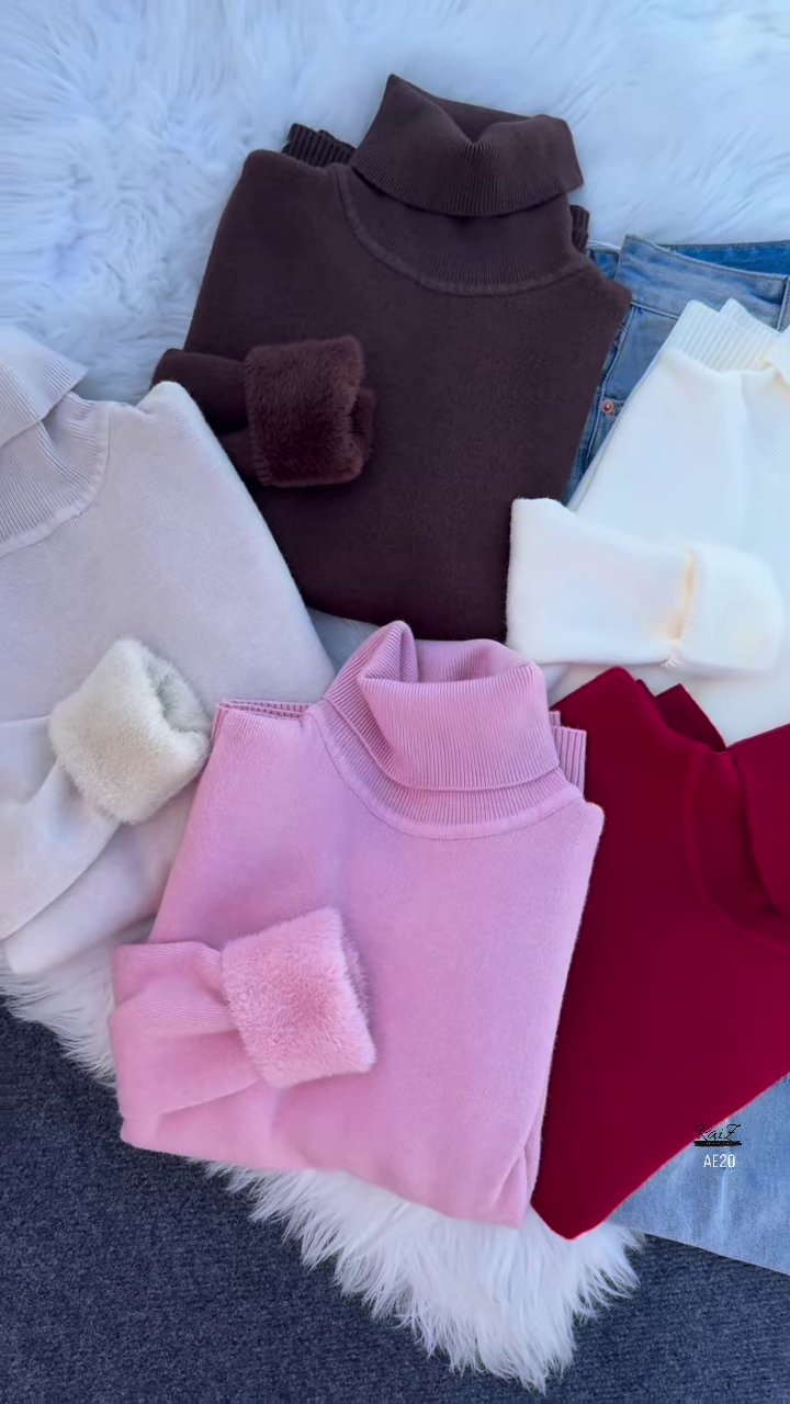 ❄️ Cozy Fur-Cuff Turtleneck Sweater – Multi-Color Warmth & Style - Image 2