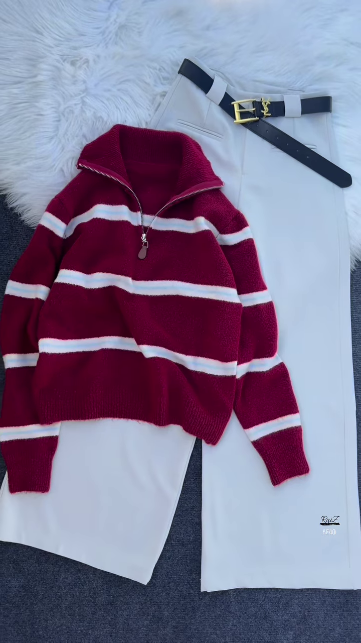 ❤️🔥 Raya Stripe: Zip-Up Sweater & High-Waist Trouser Set - Image 2