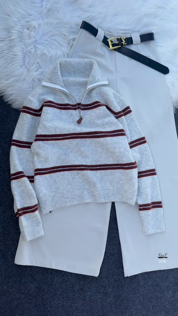 ❤️🔥 Raya Stripe: Zip-Up Sweater & High-Waist Trouser Set - Image 4