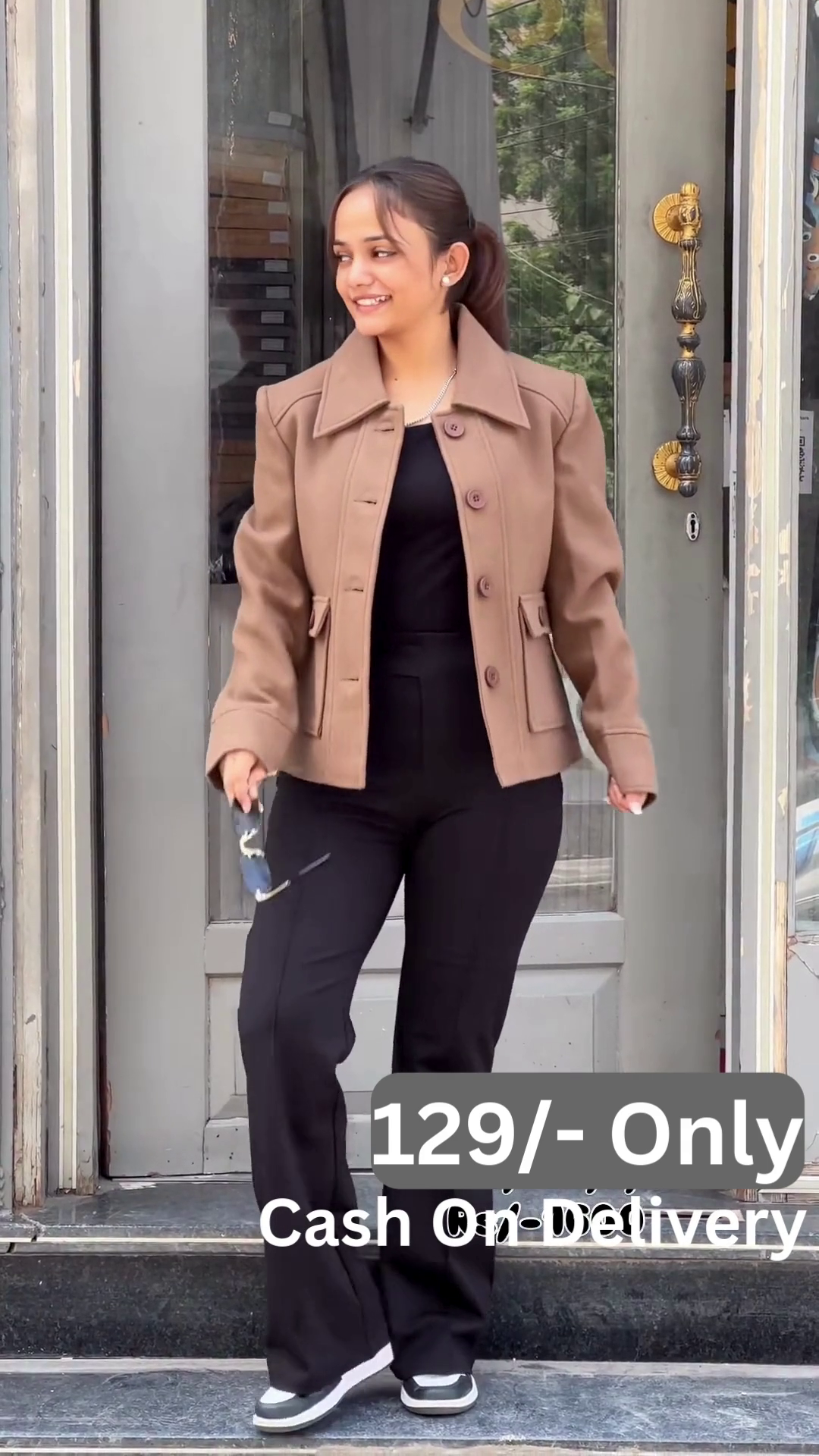 Metro Ease: Brown Jacket & Monochrome Base Ensemble