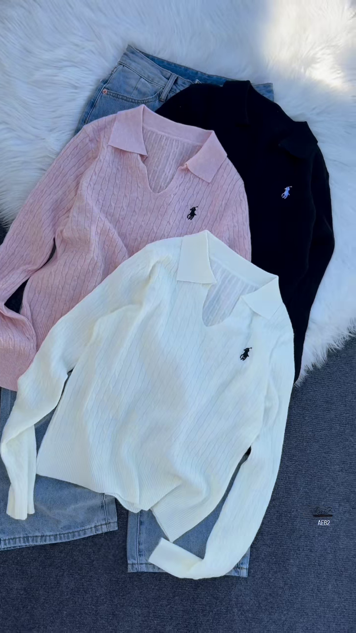 Collared Cable Knit Top | Refined Sporty, Feather‑Soft ✨