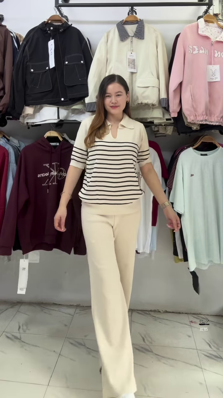 Polo Stripe Knit Set | Soft Stretch, Smart Casual ✨ - Image 2