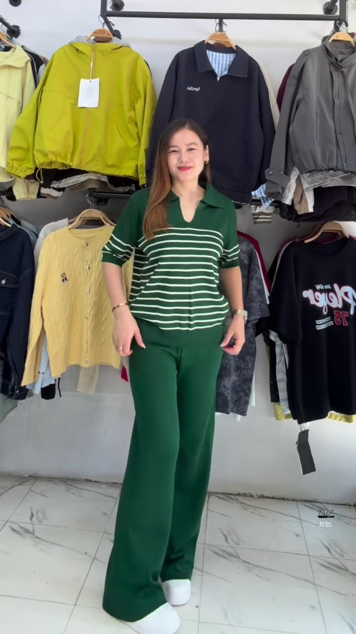 Polo Stripe Knit Set | Soft Stretch, Smart Casual ✨