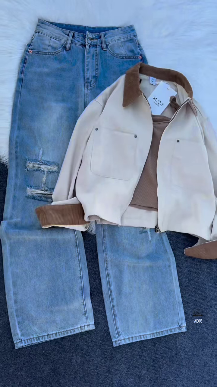 Cord‑Collar Workwear Jacket | Cropped Utility, Modern Ease ✨