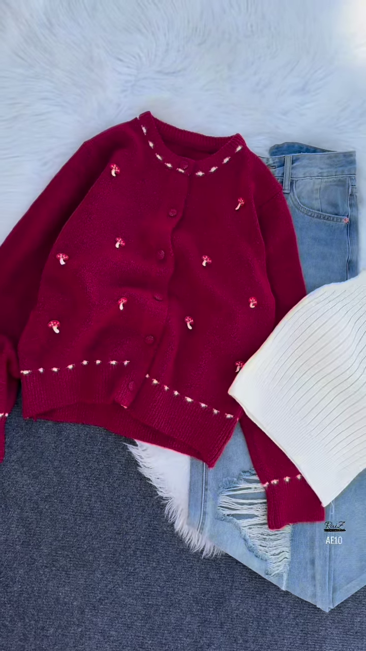 Whimsical Mushroom Knit Cardigan Collection ๐