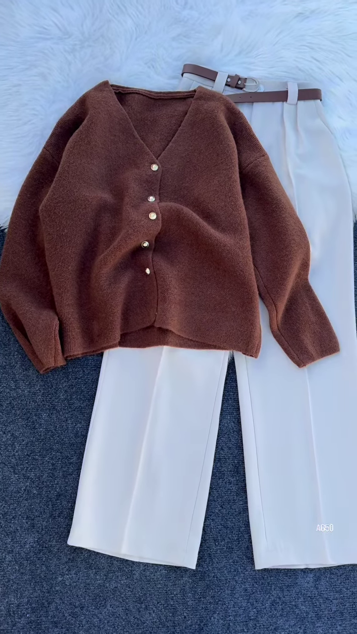 Pearl‑Button Knit + Cream Trousers Set | Soft, Chic, Everyday ✨ - Image 6