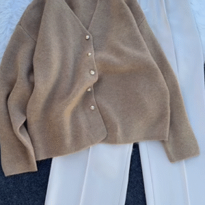 Pearl‑Button Knit + Cream Trousers Set | Soft, Chic, Everyday ✨