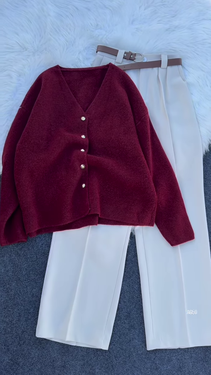 Pearl‑Button Knit + Cream Trousers Set | Soft, Chic, Everyday ✨ - Image 5