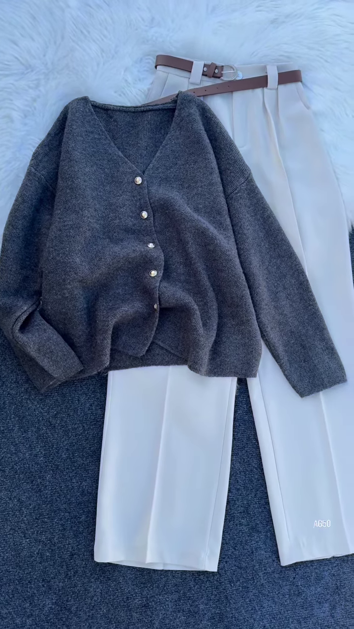 Pearl‑Button Knit + Cream Trousers Set | Soft, Chic, Everyday ✨ - Image 3