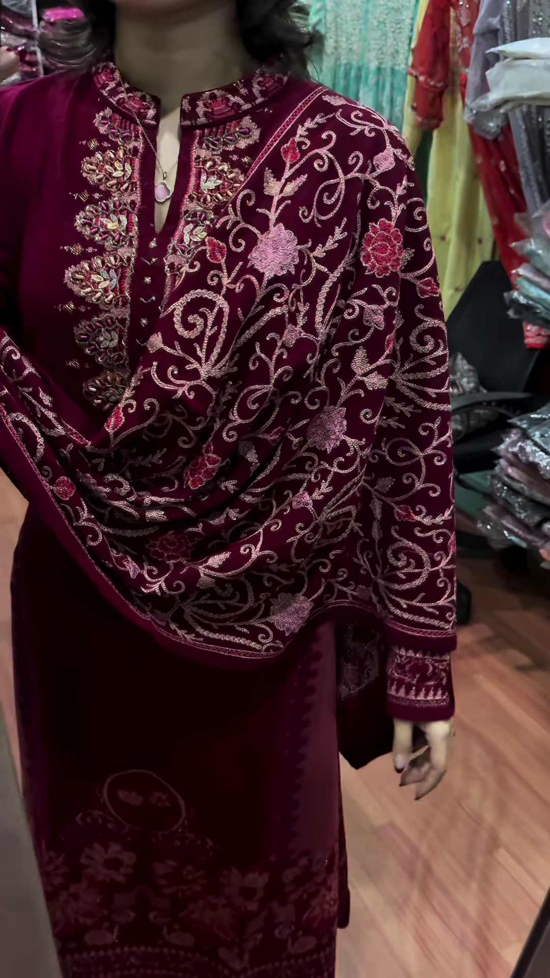 Velvet Zari Suit Set | Maroon Majesty for Festive Nights ✨ - Image 2