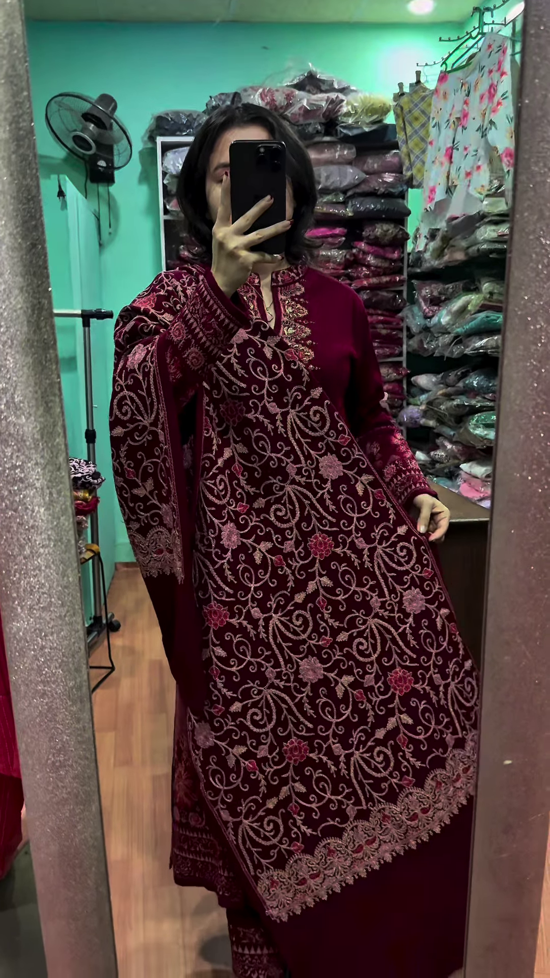 Velvet Zari Suit Set | Maroon Majesty for Festive Nights ✨ - Image 3