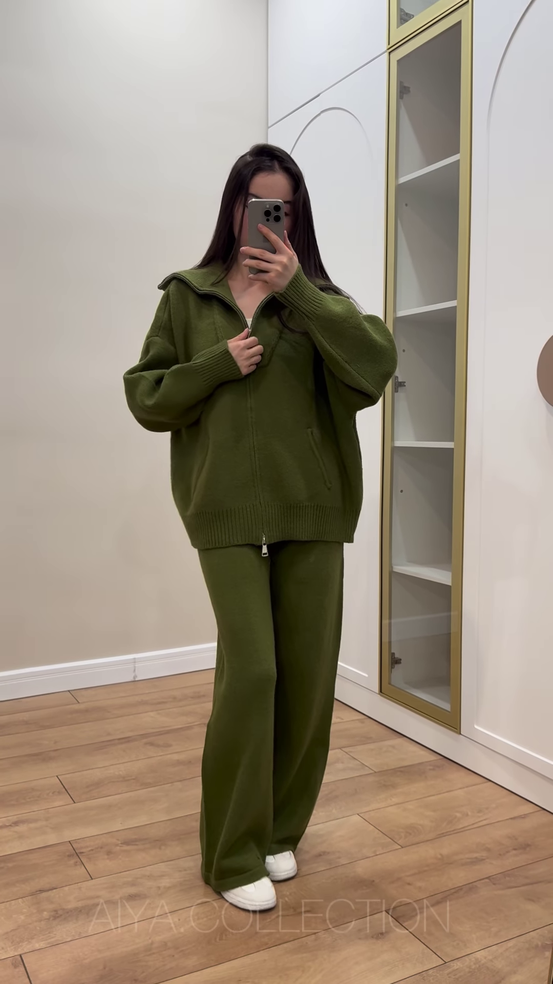 Oversize Zip Knit Co‑ord | Moss Green, Ultra‑Cozy 🌿