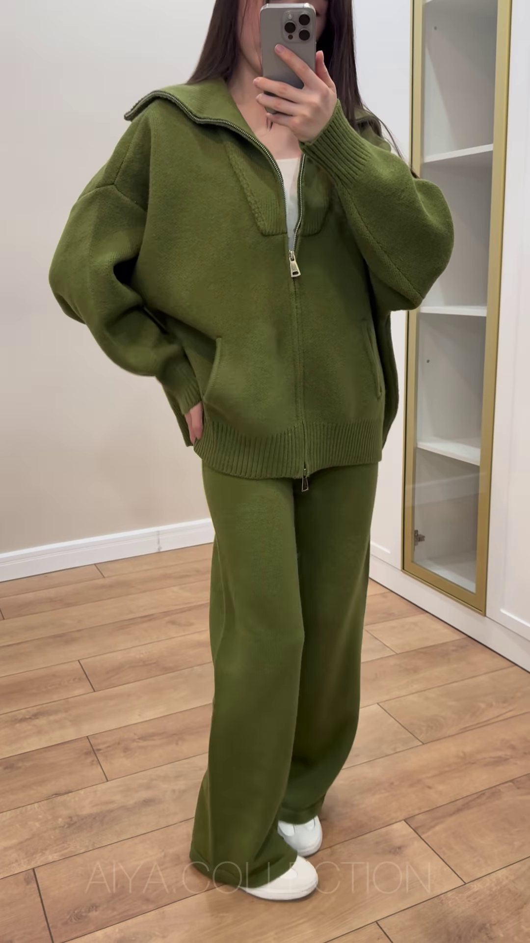 Oversize Zip Knit Co‑ord | Moss Green, Ultra‑Cozy 🌿 - Image 3