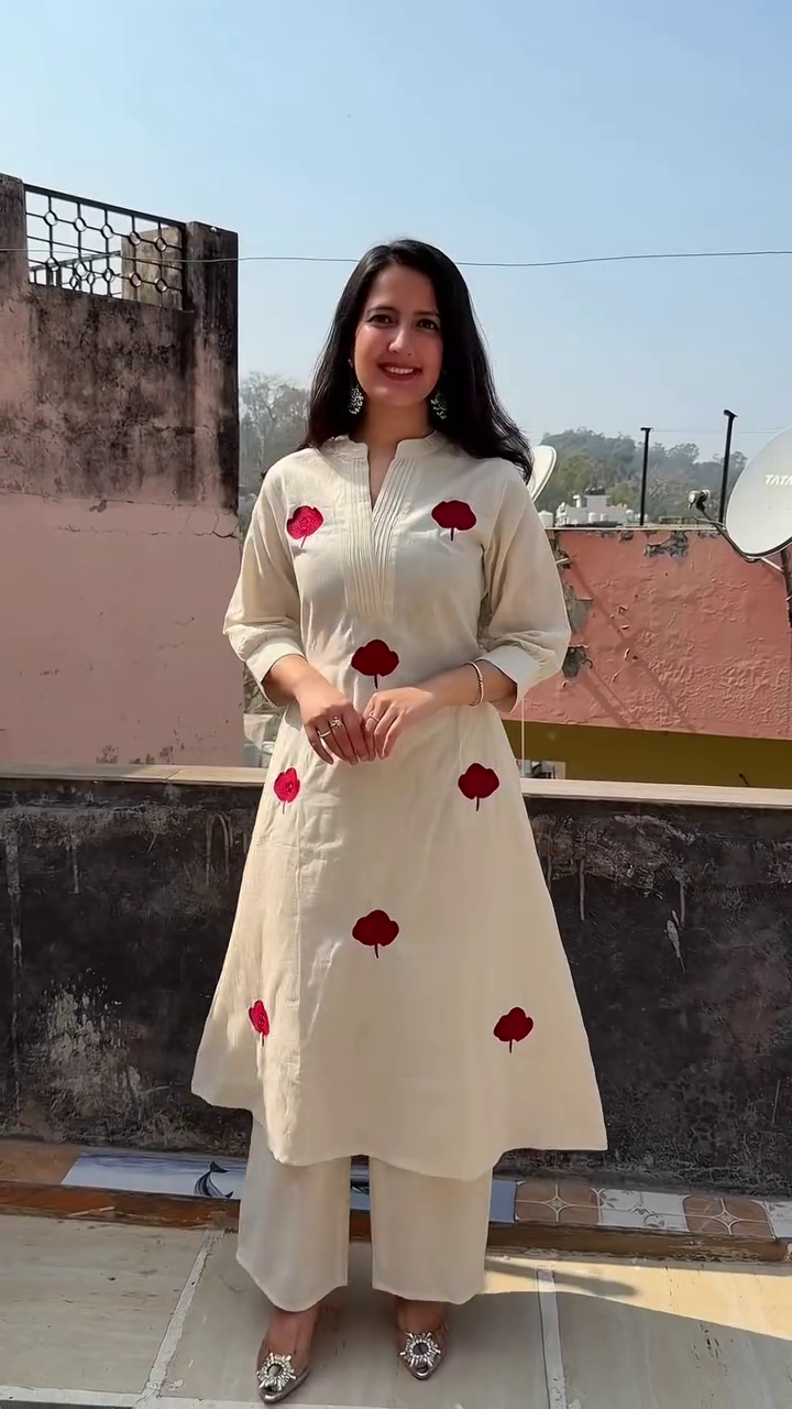 Red Blossom Kurta Set
