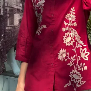 Stylish Ruby Printed Kurta – Floral Charm for Modern Women