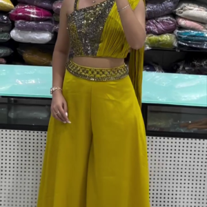 Women's Mustard Indo Western Palazzo Set Party Wear Outfit