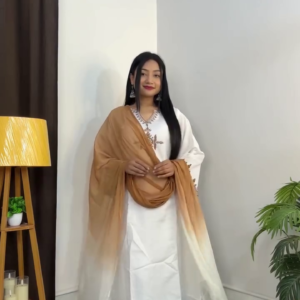Women's White Suit Set with Brown Ombre Dupatta Ethnic Wear