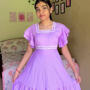 Women's Lavender Frill Dress Casual Pastel Outfit for Daily Wear