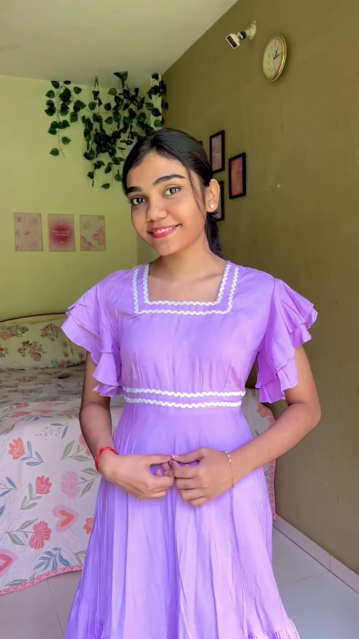 Women's Lavender Frill Dress Casual Pastel Outfit for Daily Wear - Image 2
