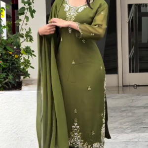 Women's Olive Green Kurta Set with Dupatta Ethnic Wear Outfit