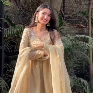 Women's Golden Anarkali Suit with Dupatta Festive Ethnic Wear