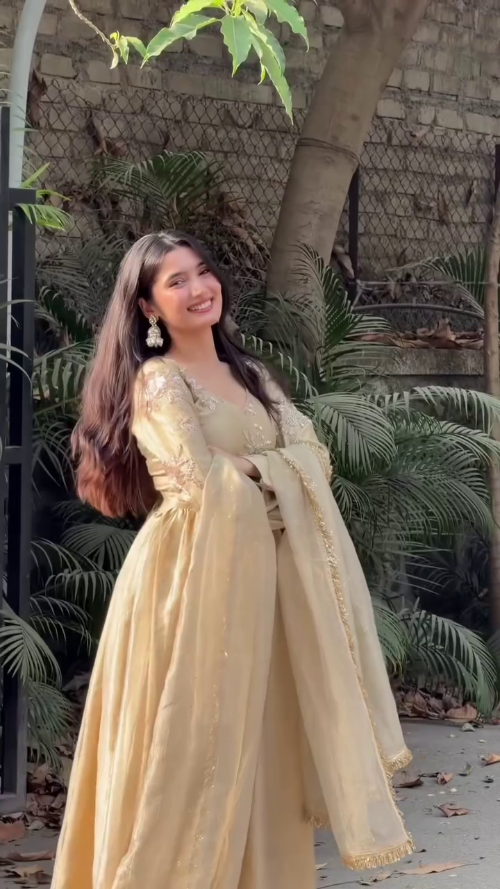Women's Golden Anarkali Suit with Dupatta Festive Ethnic Wear - Image 5