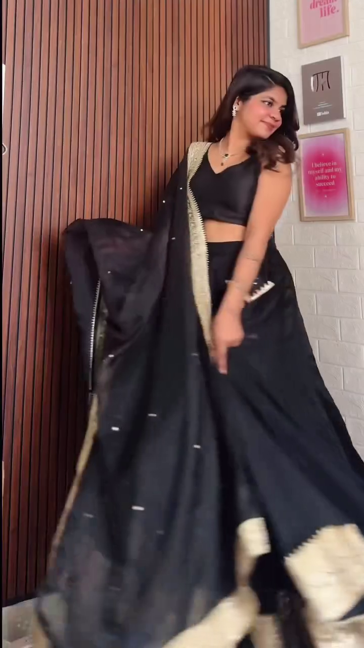 Women's Black Lehenga Set with Dupatta, Party Wear Ethnic Outfit