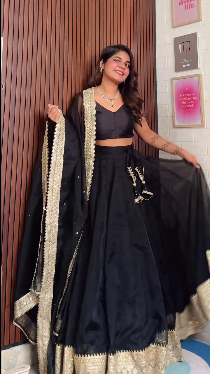 Women's Black Lehenga Set with Dupatta, Party Wear Ethnic Outfit - Image 3